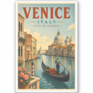 Adesivo Ilustração de Canais de Veneza Itália Arte de Viag