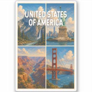 Adesivo Ilustração de colagem dos Estados Unidos Arte de V