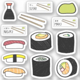 Adesivo Ilustração de Comida do Conjunto de Folhas Sushi S