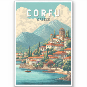 Adesivo Ilustração de Corfu Grécia Arte de Viagem Vintage