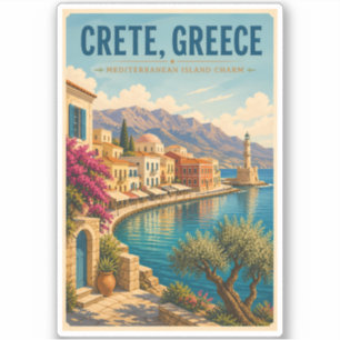 Adesivo Ilustração de Creta Grécia Viagem Arte Vintage