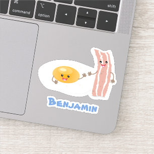 Adesivo Ilustração de desenho animado de bacon e ovo caw