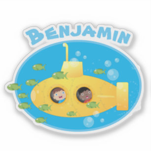 Adesivo Ilustração de desenho animado submarino amarelo