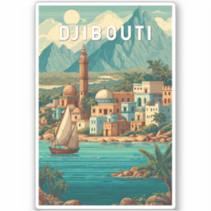 Adesivo Ilustração de Djibuti Viagem Arte Vintage