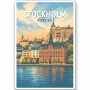 Adesivo Ilustração de Estocolmo Suécia Arte de Viagem Vint