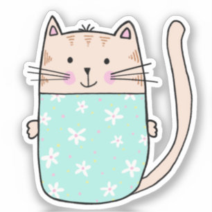 Adesivo Ilustração de gato floral fofa