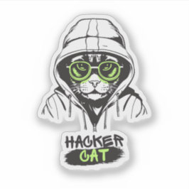 Adesivo Ilustração de Gato Hacker Fofo – Presente de Ciber