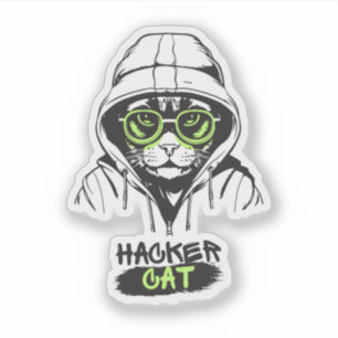 Adesivo Ilustração de Gato Hacker Fofo – Presente de Ciber