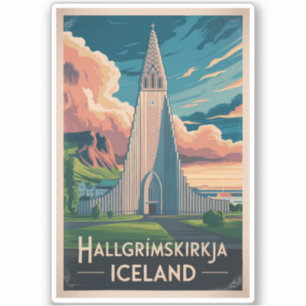 Adesivo Ilustração de Hallgrimskirkja Islândia Arte de Via