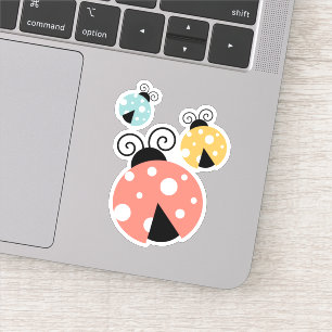 Adesivo Ilustração de Ladybugs Coloridos Retro-Bonito