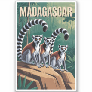 Adesivo Ilustração de lêmures de Madagascar Arte de Viagem