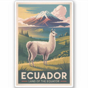 Adesivo Ilustração de Lhama do Equador Arte de Viagem Vint