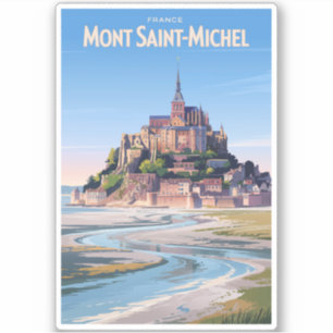 Adesivo Ilustração de Mont Saint Michel Arte de Viagem Vin