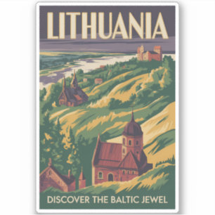 Adesivo Ilustração de Paisagem da Lituânia Arte de Viagem