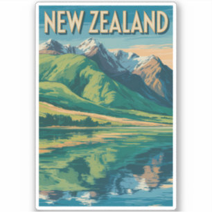 Adesivo Ilustração de Paisagem da Nova Zelândia Viagem Art
