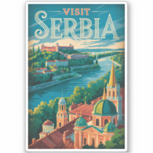 Adesivo Ilustração de Paisagem da Sérvia Arte de Viagem Vi