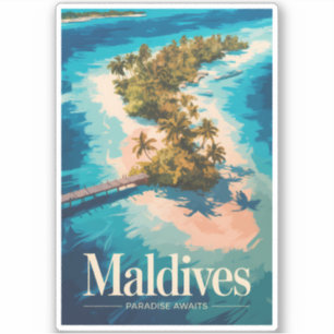 Adesivo Ilustração de Paisagem das Maldivas Arte de Viagem