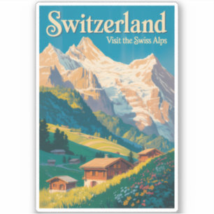 Adesivo Ilustração de Paisagem de Viagem de Arte da Suíça