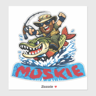 Adesivo Ilustração de Pesca de Muskí – Pescador Montado em