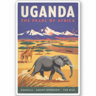Adesivo Ilustração de Safari em Uganda Arte de Viagem Vint