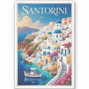 Adesivo Ilustração de Santorini Grécia Arte de Viagem Vint