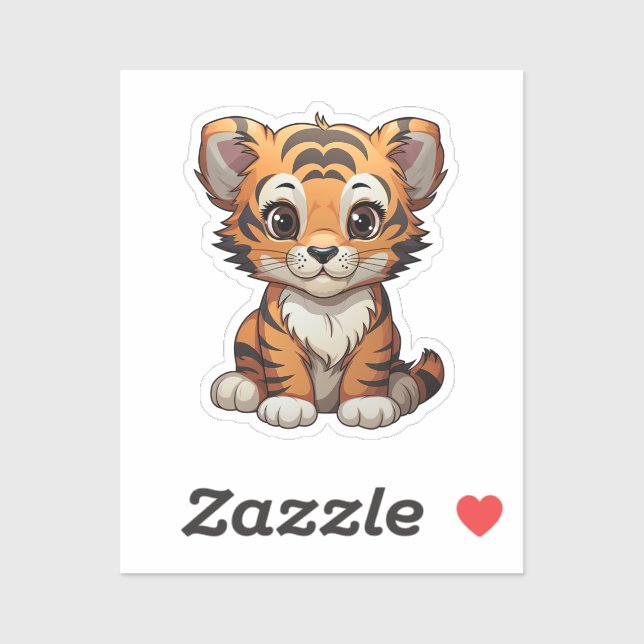 Adesivo Ilustração de tigre de desenho animado (Folha)