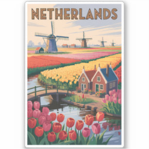 Adesivo Ilustração de Tulipas da Holanda Arte de Viagem Vi