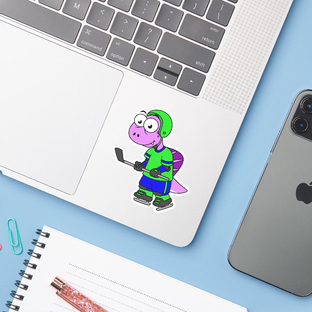 Adesivo Ilustração De Um Jogador De Hockey Com Espinossaur (Notebook com iPhone)