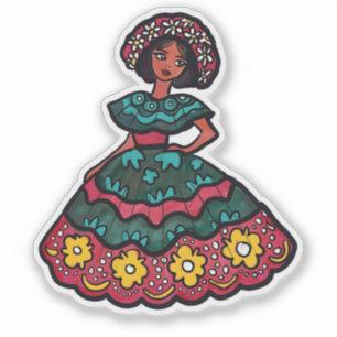 Adesivo Ilustração de Vestido Mexicano Tradicional Bonita