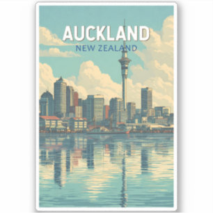 Adesivo Ilustração de Viagem Arte Retro Auckland Nova Zelâ