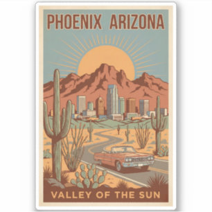Adesivo Ilustração de Viagem Arte Retro do Sol do Arizona