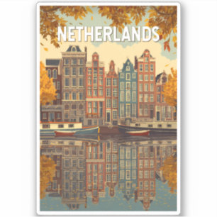 Adesivo Ilustração de Viagem de Arte Vintage da Holanda