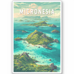 Adesivo Ilustração de Viagem de Arte Vintage da Micronésia