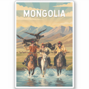 Adesivo Ilustração de Viagem de Arte Vintage da Mongólia