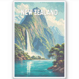 Adesivo Ilustração de Viagem de Arte Vintage da Nova Zelân