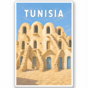 Adesivo Ilustração de Viagem de Arte Vintage da Tunísia