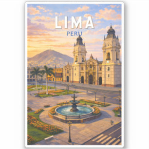 Adesivo Ilustração de Viagem de Arte Vintage de Lima Peru