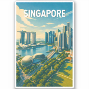 Adesivo Ilustração de Viagem de Arte Vintage de Singapura