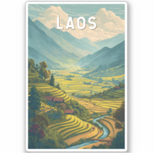 Adesivo Ilustração de viagem de arte vintage do Laos