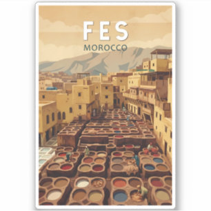 Adesivo Ilustração de Viagem de Arte Vintage Fes Marrocos