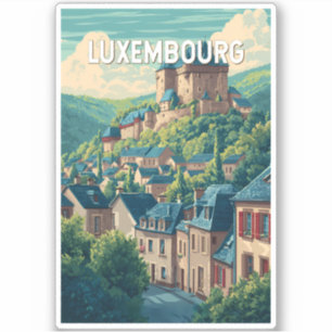 Adesivo Ilustração de Viagem de Arte Vintage Luxemburgo