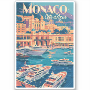 Adesivo Ilustração de Viagem de Arte Vintage Mônaco Côte D