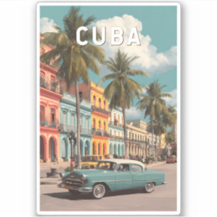 Adesivo Ilustração de Viagem de Cuba Arte Vintage