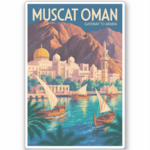 Adesivo Ilustração de viagem de Muscat Oman Arte Vintage