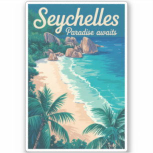 Adesivo Ilustração de viagem de praia das Seychelles Arte