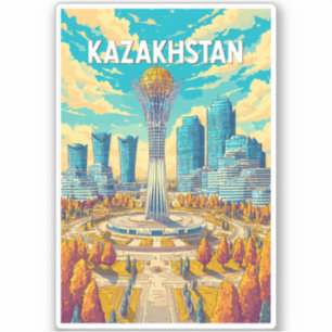 Adesivo Ilustração de viagem do Cazaquistão Arte Vintage