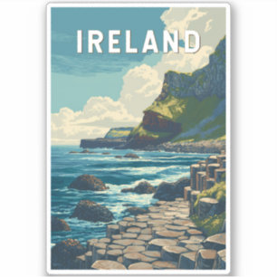 Adesivo Ilustração de Viagem Irlanda Arte Vintage