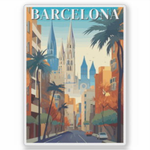 Adesivo Ilustração de Viagem Retro Barcelona Vintage