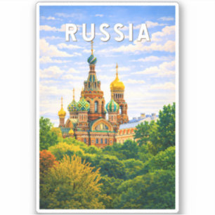 Adesivo Ilustração de Viagem Rússia Arte Vintage