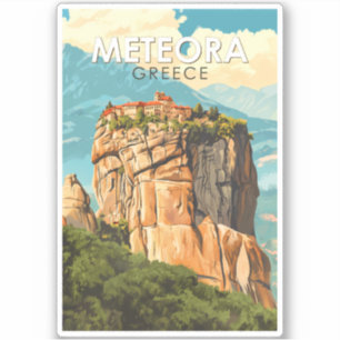 Adesivo Ilustração de viagem vintage Meteora Grécia Arte